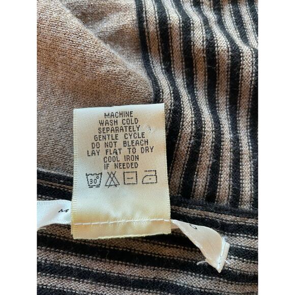 Max Studio Faux Wrap Pullover Sweater Sz L Striped Colorblock Tan Black Chic - Picture 6 of 9